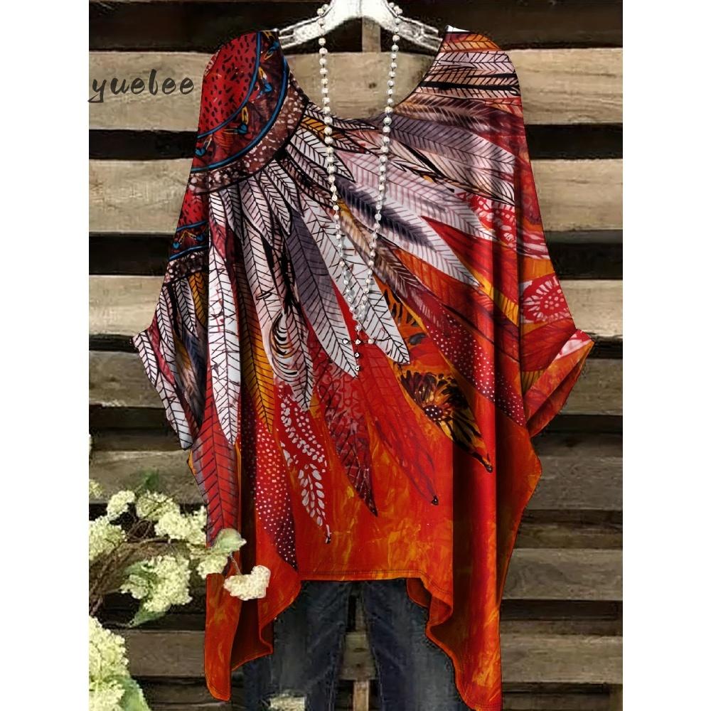 Summer Imitation Denim Fabric Tie-Dye Pattern Printing Irregular Hem O-Neck Women s Short Sleeve Outdoor Casual 1XL