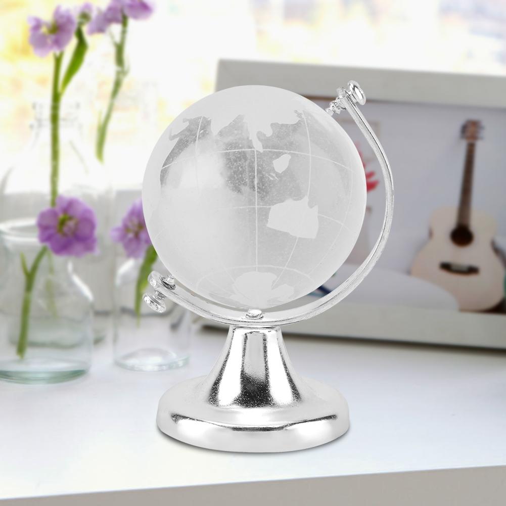 Round Earth Globe World Map Crystal Glass Ball Sphere Home Office Decor Gift (Silver)