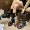 Women's retro British style Martin boots--Comfortable soft elastic trend non-slip wear chic versatile outstanding thick bottom heightening shoes