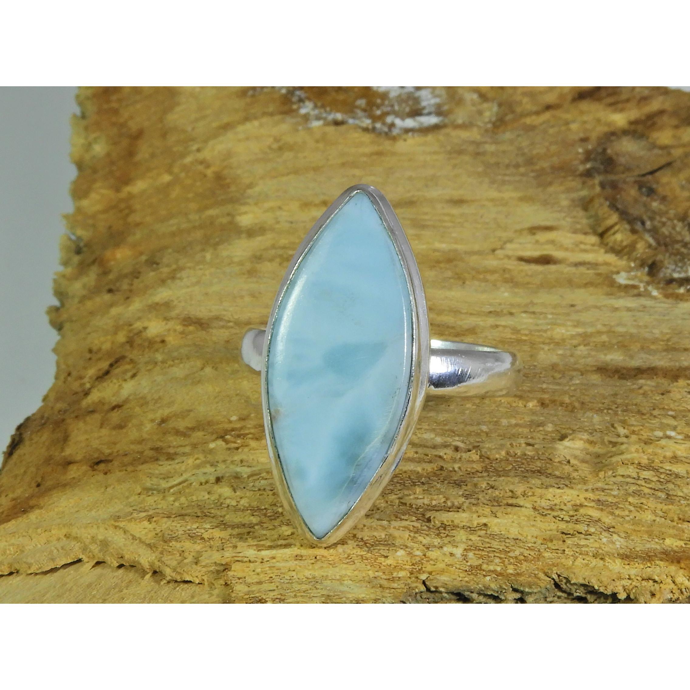 

Natural Larimar Pectolite 925 Solid Sterling Silver Ring Size US-7.5 PG-98