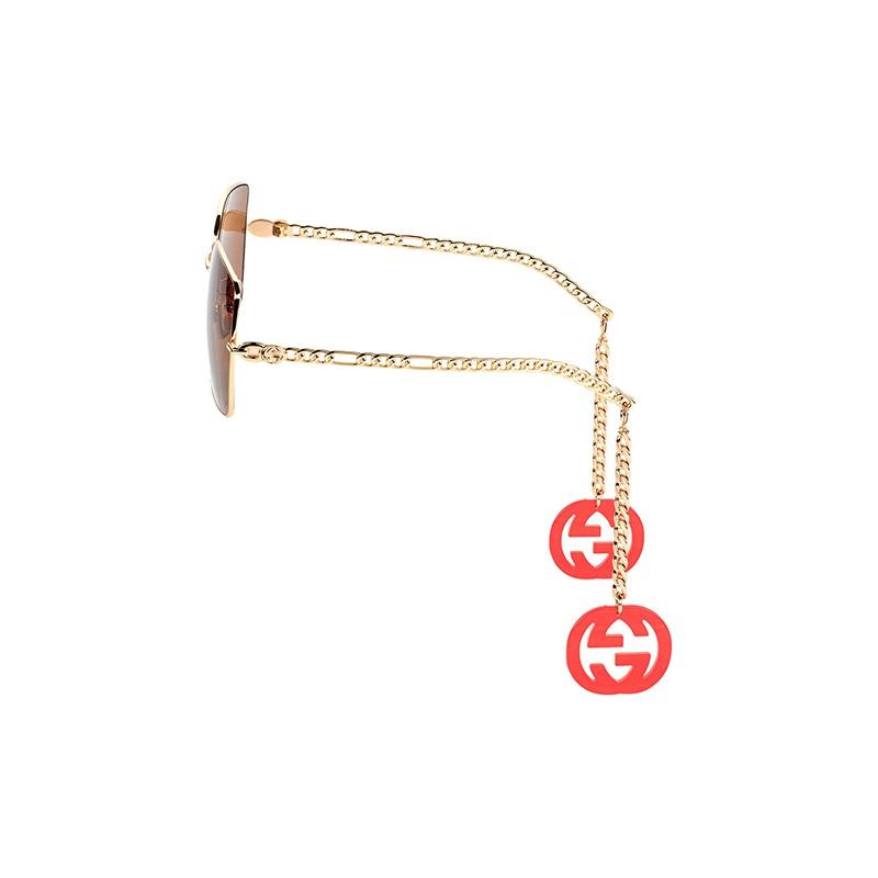 Gucci Red Pendant Gold Frame Square Sunglasses Round Sunglasses Men Sunglasses GG0724S-002