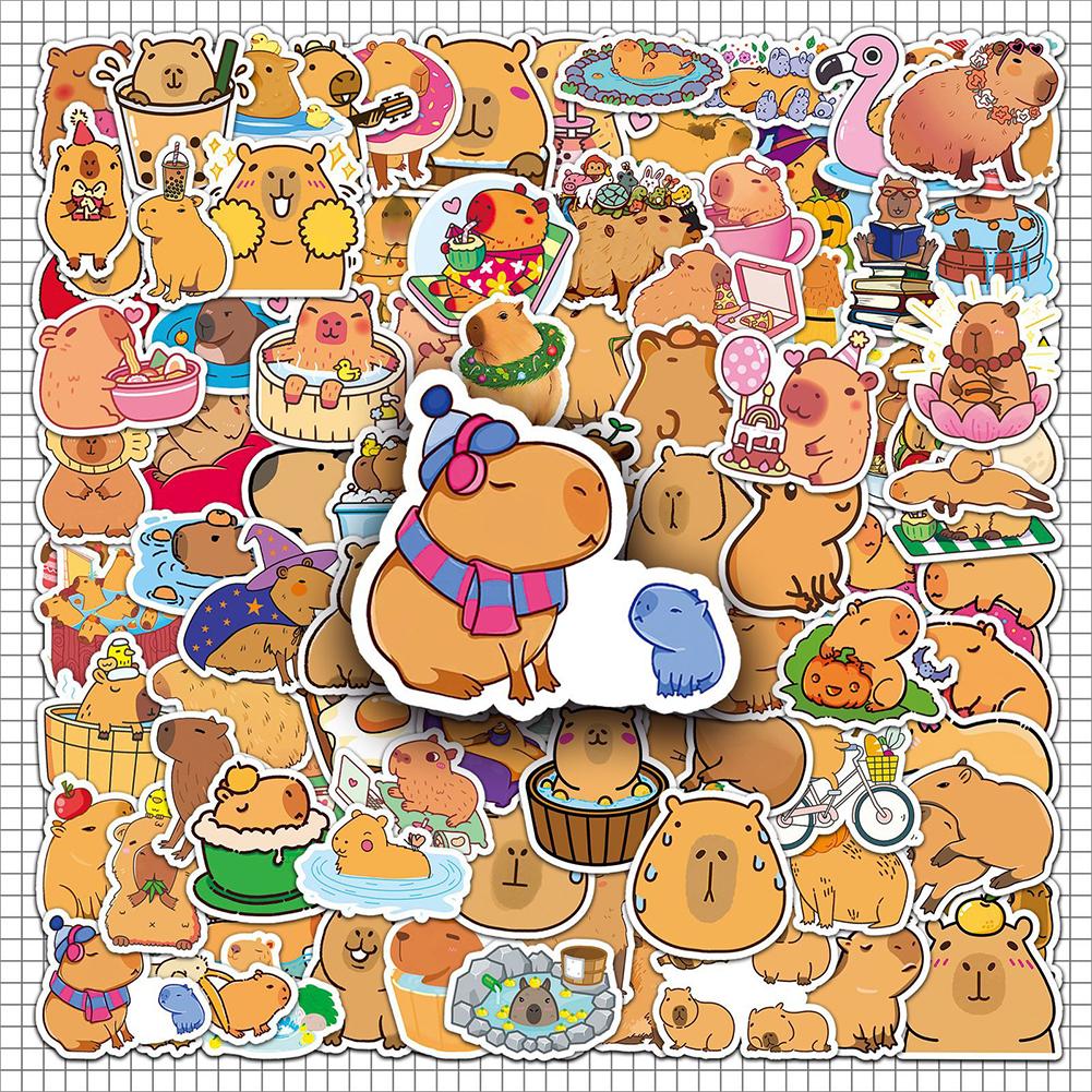 Niedliche Capybara-Aufkleber 50/100 Stück Wasserdichte Tier-Aufkleber Einfach anzubringen & rückstandsfrei zu entfernen Perfekt zum Personalisieren von Guita