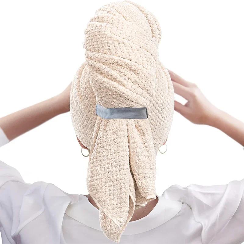 Schnelltrocknendes Sauna-Haartuch Satin-Schlafhut Mikrofaser-Kappe Zuhause Große Haushaltswaren Mit Gummiband Badezimmer