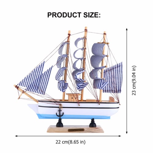 NUOLUX Sailboat Ship Model, Complete Wooden Ship Model Figurine, Handmade DIY Decor, Desktop, Office, Birthday, Sky Blue