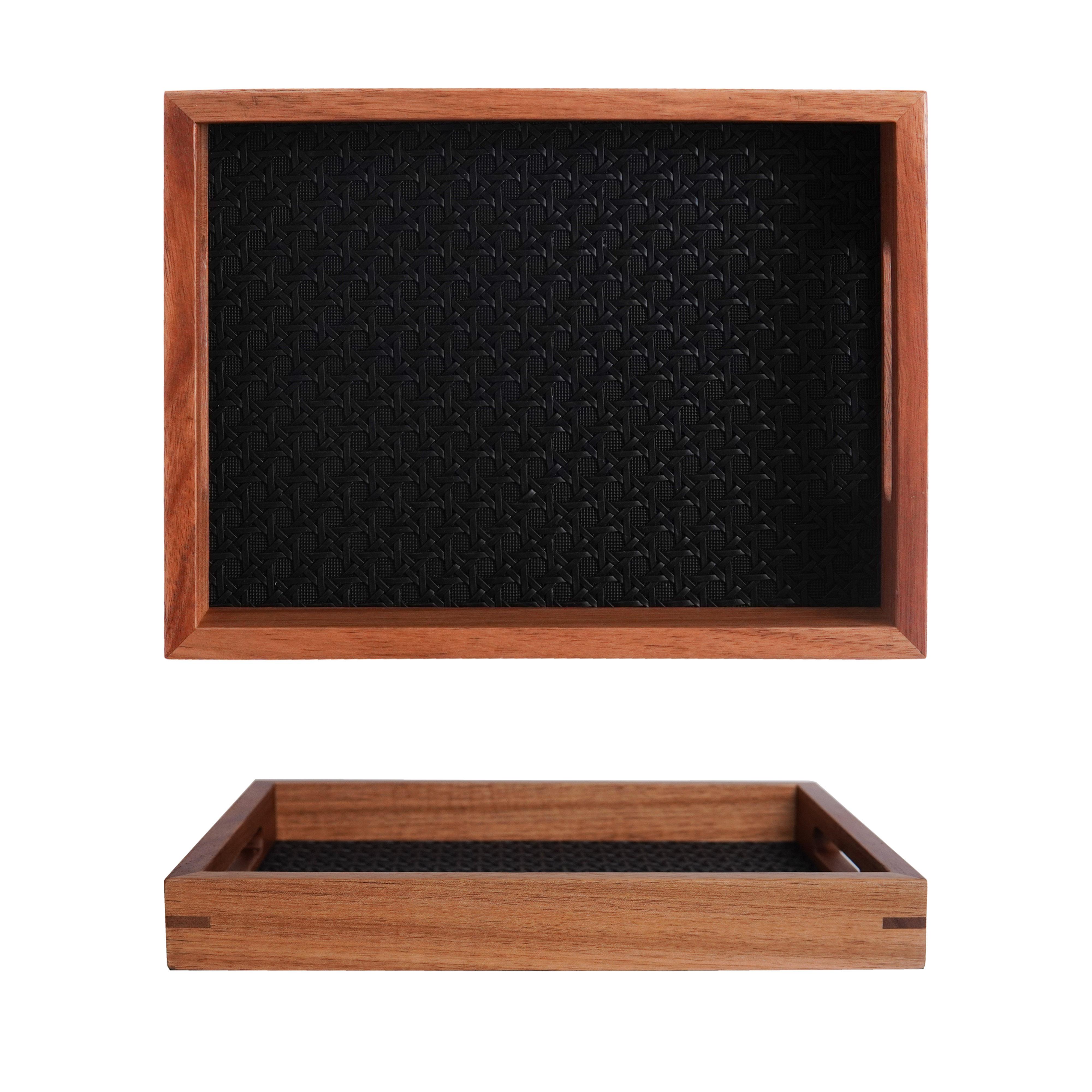

1Pc Bamboo Pattern Leather Tray, Acacia Wood Tray, Dressing Table Decoration Tray, Aromatherapy Ring Jewelry Tray