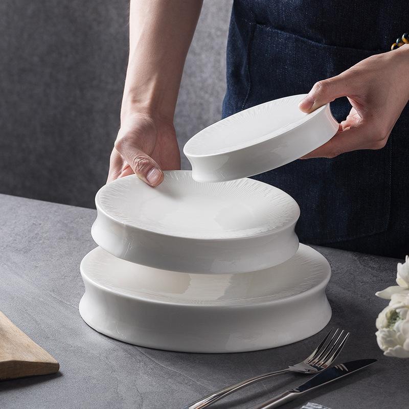 Nordic Creative Tall Flat Plate White Porcelain Vegetable Plate High-End Restaurant Hotel Artistic Conception Plate Commercial Irregular Plate