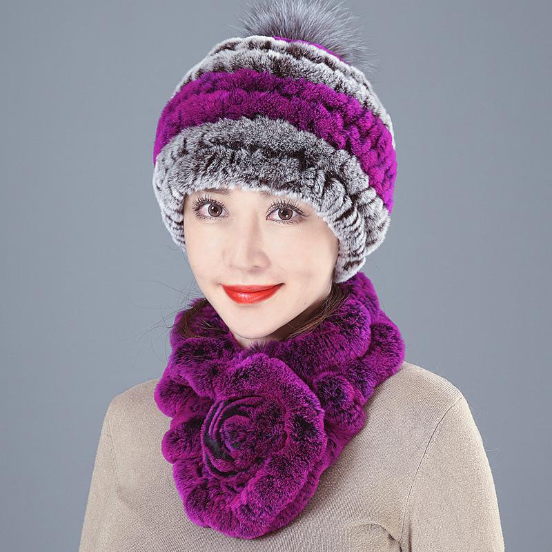 New Rex Rabbit Hair Hat Female Winter Mother Middle and Old Fur Hat Thickened Warm Rabbit Hair Plush Round Hat