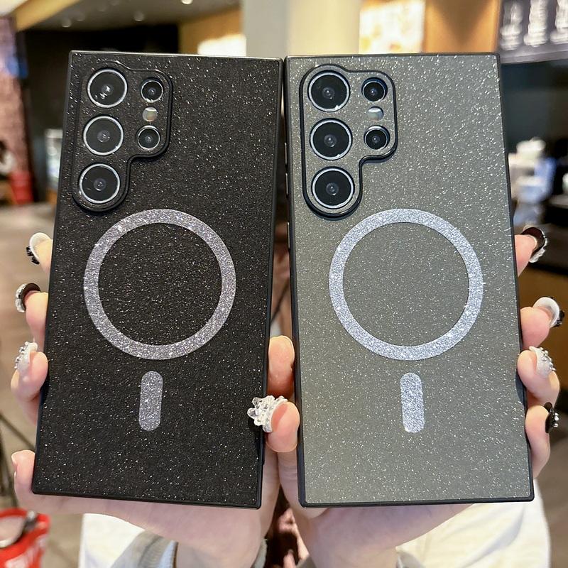 Fashion Glitter Matte Magnetic Phone Case For Samsung Galaxy S25 S24 Ultra S23 S22 for Magsafe Slim Shockproof Soft TPU Lens Protection Bumper Cover