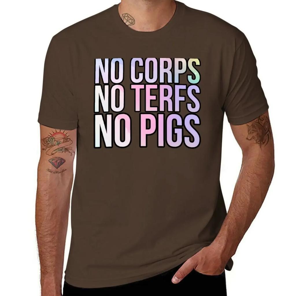 No Corps No TERFS No Pigs T-Shirt Oversized Sports Fans Big and Tall T Shirts for Men