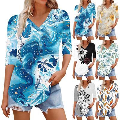 Shirts For Women Trendy V Neck T Shirts Casual Printed  Blouse Half Sleeve Tops For Women