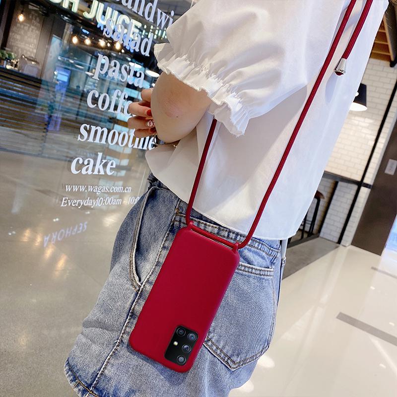 

Solid Color Lanyard Strap Cord Rope Phone Case For Samsung A52 A72 A32 A12 5G A51 A71 A41 M60S M80S A81 A91 Soft Silicone Cover For A41&Case & Strap