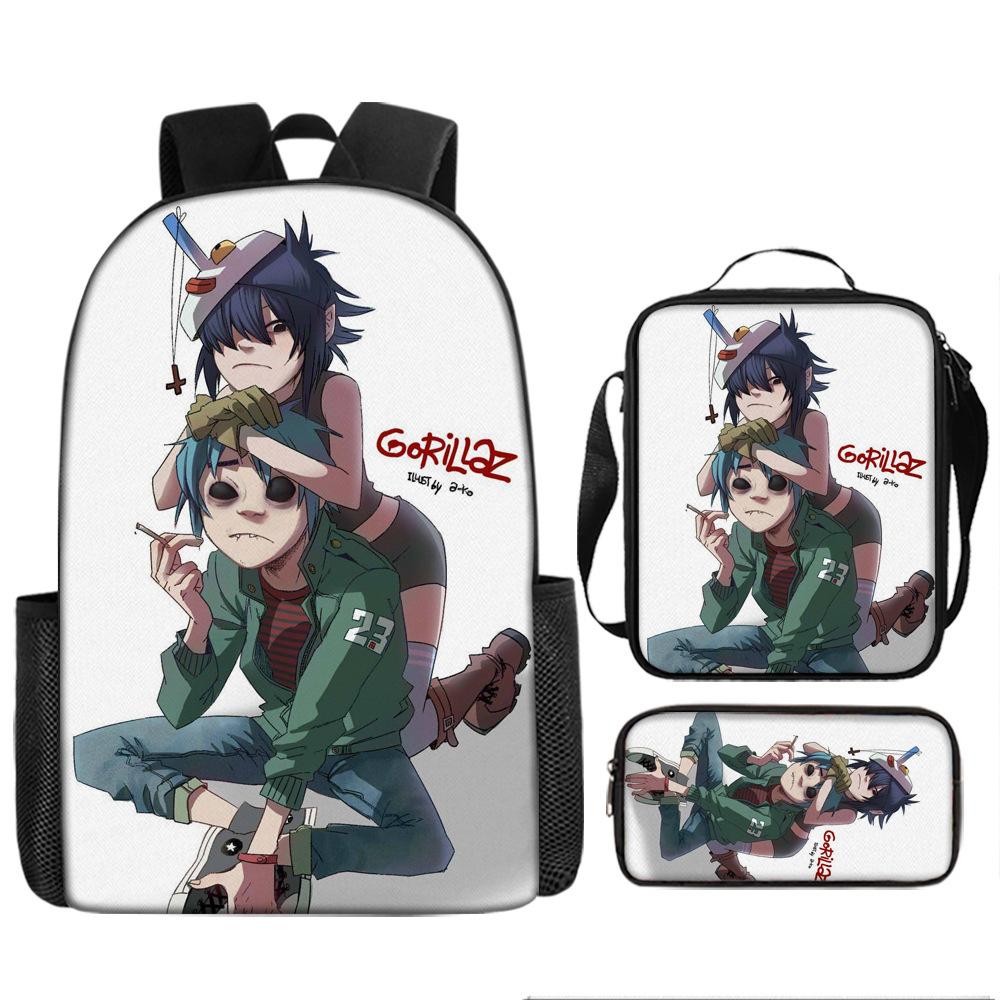 Hot selling British virtual band Gorillaz student backpack cartoon children's backpack shoulder bag pencil case three piece set