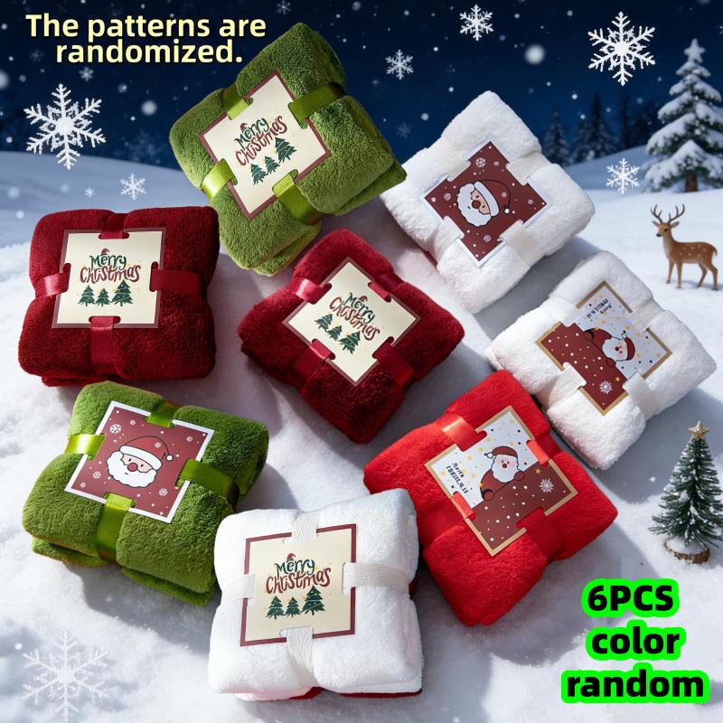 

6-Piece Set of Randomly Colored Square-Shaped Towels, Soft and Skin-Friendly, Non-Irritating, Suitable for Christmas, Easter, Valentine s Day,