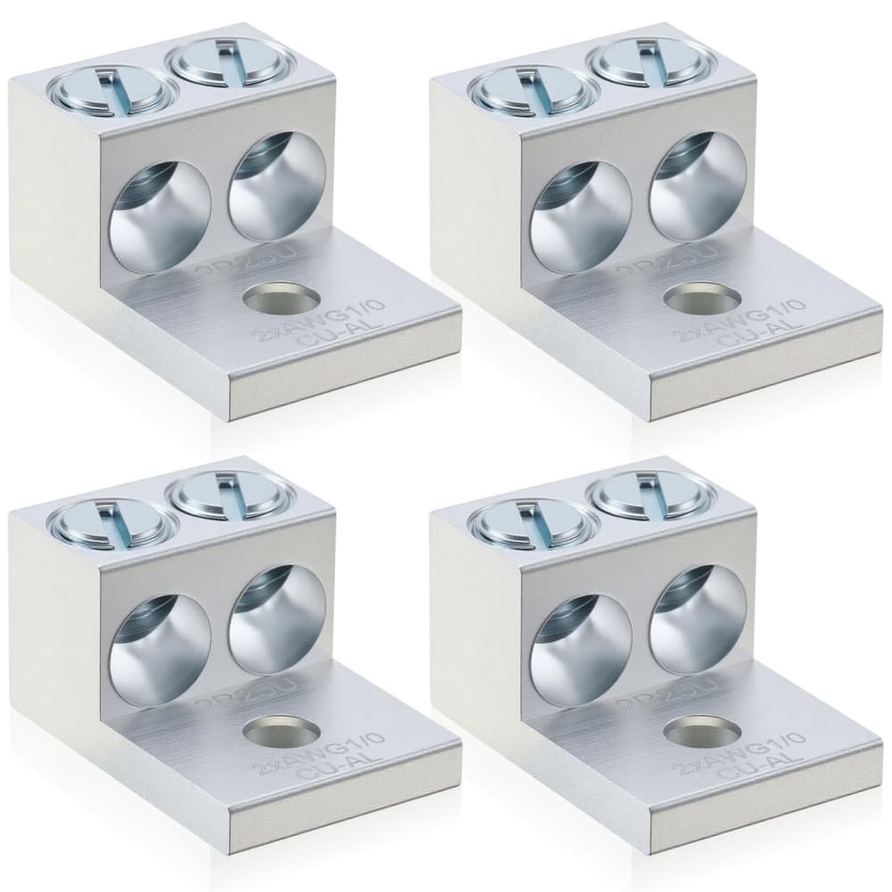 4 Pack Aluminum Grounding Terminals with Dual Holes for Dependable Electrical Ground Connection and Conductivity