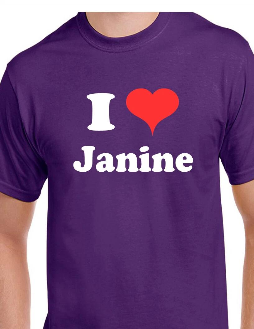 

I Love Janine T Shirt Heart Jane Janie Janice Name Birthday Present Gift Tee S