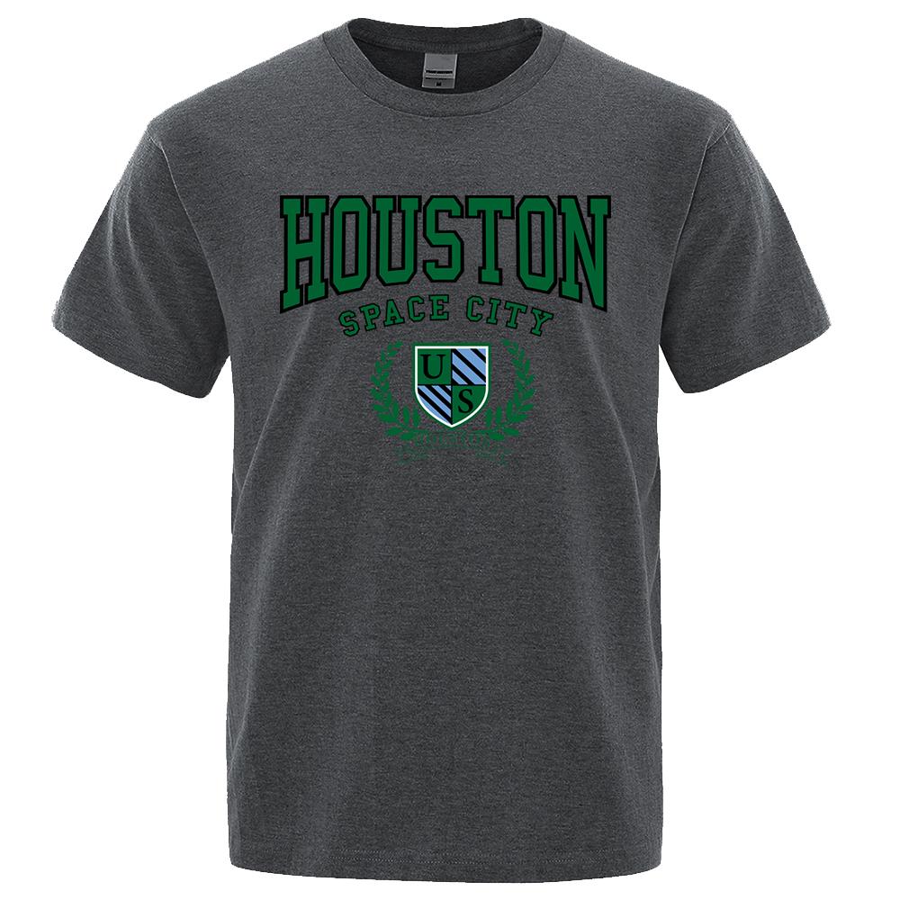 Houston Space City Hip Hop Letter T-Shirts Men Breathable T Shirts Summer Oversize Clothes Loose Goth Cotton