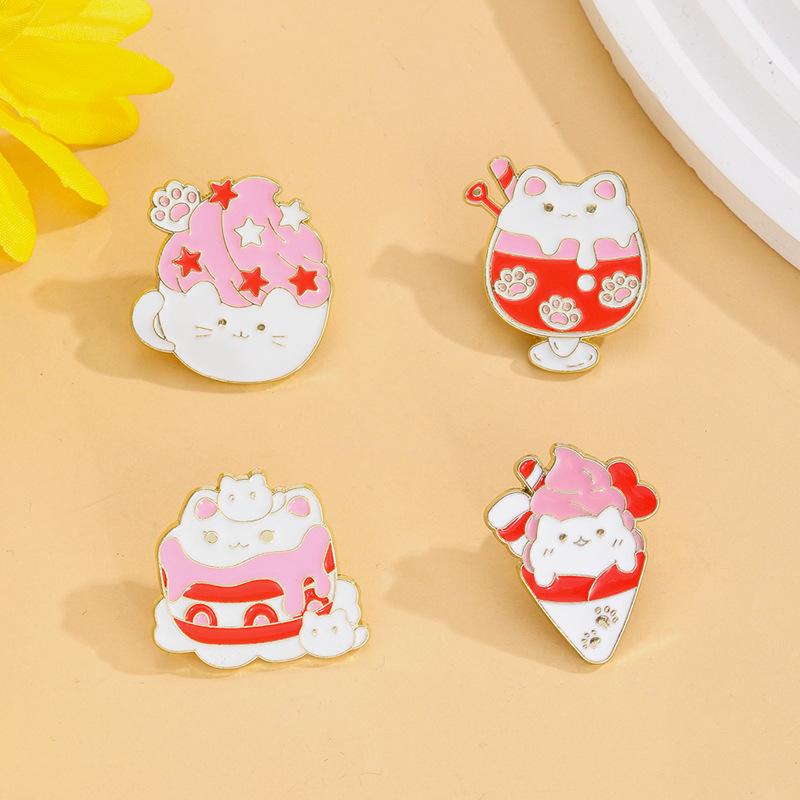 Sweet Pink Cute Cat Ice Cream Enamel Brooch Alloy Metal Badge Decorative Pin for Backpack Bag Clothing Accessory Lovely Cat Badge