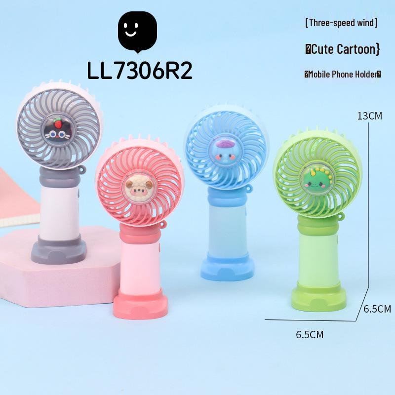 Popular USB Rechargeable Cartoon Mini Fan & Phone Holder – Silent, Portable, Desktop Electric Fan for Kids Box Packaging + USB Charging Cable
