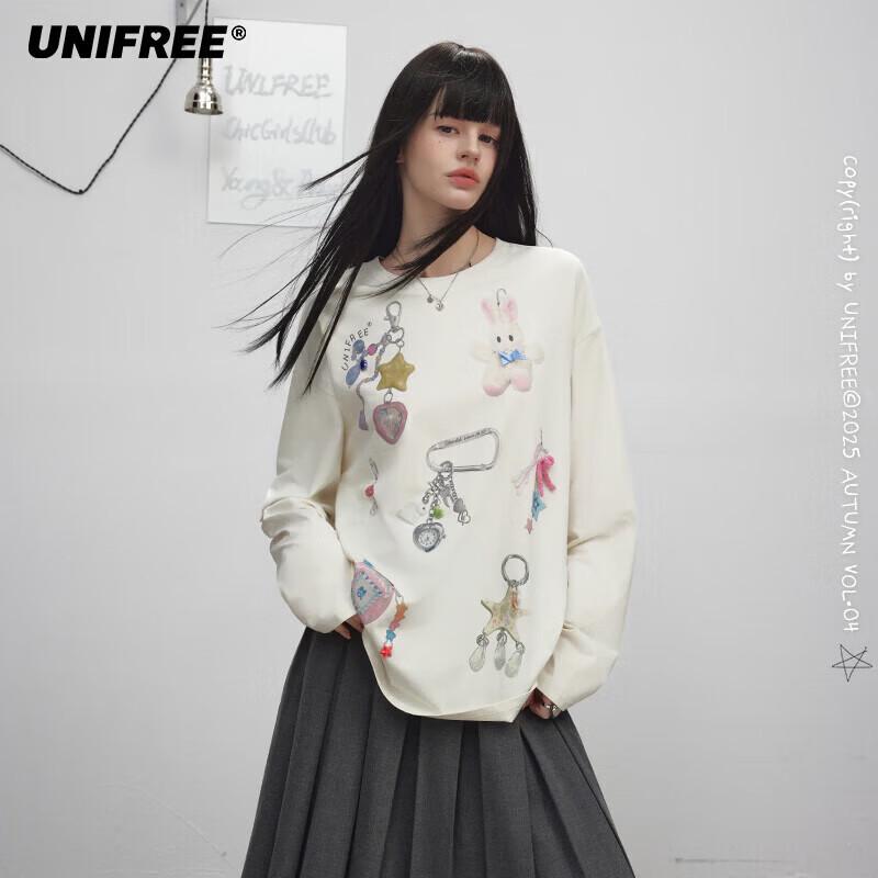 UNIFREE Loose Crew Neck Doll Print T-Shirt S