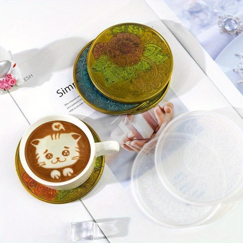 Random Pattern DIY Round Coaster Mold, Silicone Craft Tray for Plaster, Resin & Wine Mat