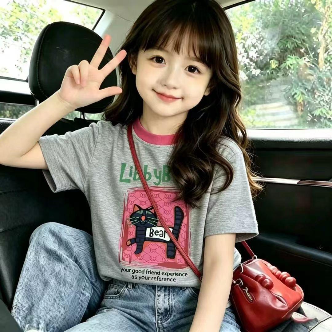 Girls Cotton Short Sleeve T Shirt Summer Korean Trendy Casual Top 90