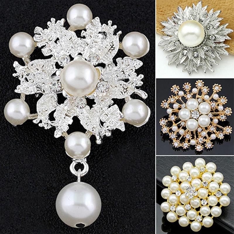 Alloy Flower Faux Pearls Brooch Pin Brooches Wedding Party Jewelry Gift
