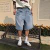 American Retro Washed Cat Whisker Pattern Burr Edge Straight Jeans Men's and Women's High Street Loose Casual Five-point Pants