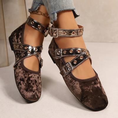 Mode Frühling Runde Zehen Damen Ballerinas mit Lolita Schuhe Retro Neu Weiblich Schnallenriemen Schuhe Ballerinas Mode Damen Tanzschuhe