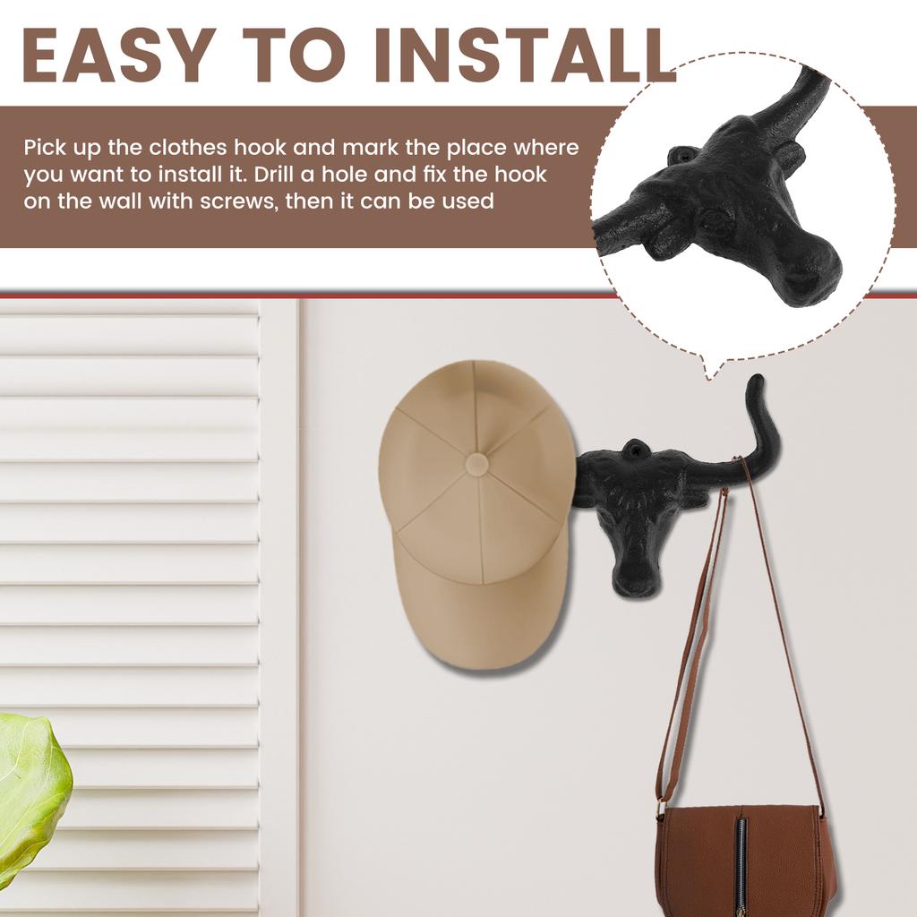 3PCS Outdoor Western Decorative Wall Hooks Heavy Duty Towel Hooks for Bathroom Entryway Closet Cow Bull Animal Hooks Wall Decor
