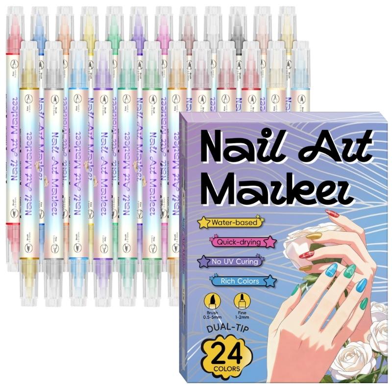 Waterproof Nail Art Pen 12/24 Color Nail Art Marker Quick Drying Pen DIY Nails Art Portable Art Tools for Home Salon