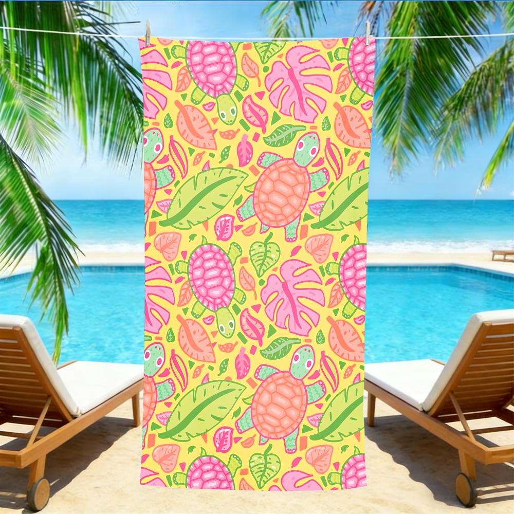 

Tropical Turtle Beach Towel – Soft Absorbent Microfiber with Pink & Orange Turtle Print for Summer W30*H60(CM)
