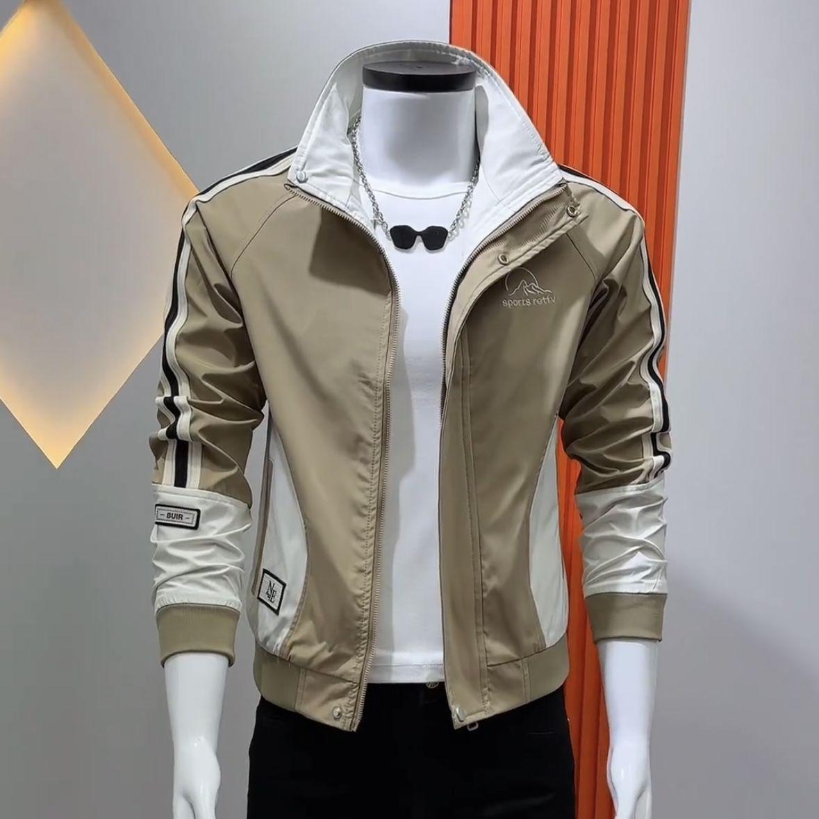 

Мужская повседневная куртка в корейском стиле, приталенная, с цветовыми блоками - Осенняя новинка, воротник-стойка, универсальная и модная. M for ~95 lbs