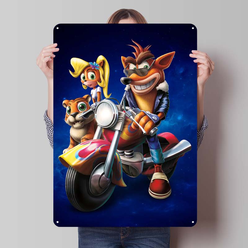Crash Bandicoot Posters Classic Game Metal Signs Wall Art Mural Custom Tinplate Plaques for Gamers Gaming Room Decoration Retro