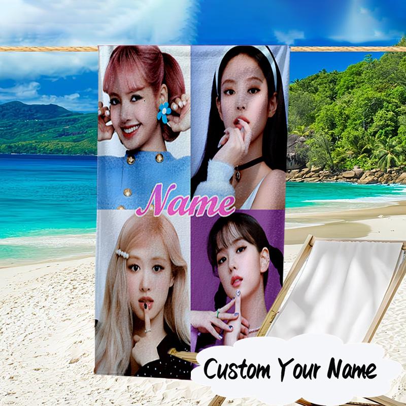 Custom Name Kpop Group Fashion Microfiber Beach Towel Super Soft & Absorbent for Bath, Beach, Travel Bath Time Accessory, Fan Gifts