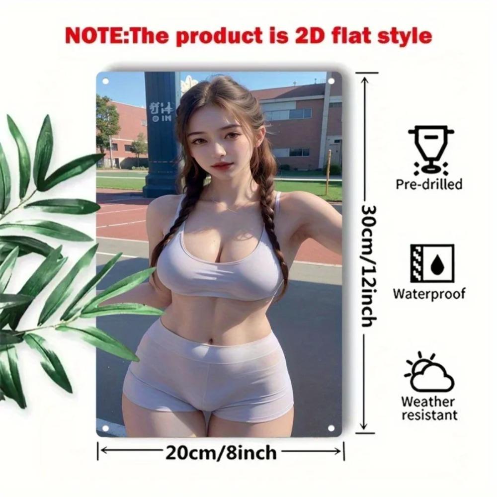 Metal Wall Art Decor Women Poster Minimalist Braided Hair Iron Art for Home Bar Cafe