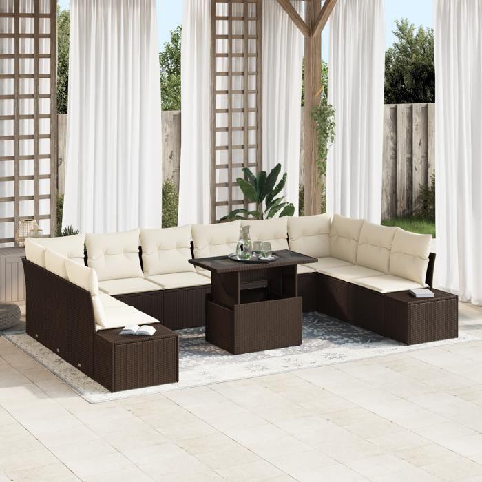 VidaXL Ensemble de canapés de jardin 11 pièces avec coussins brun en poly rattan 3357991
