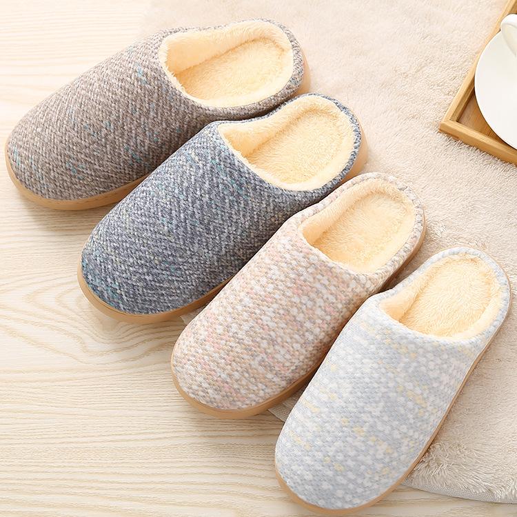 Cotton slippers warm and piled thickened anti-slip shoes winter fluffy shoes men and women thick soles