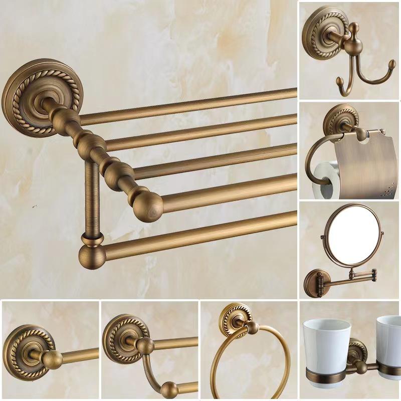 Nordic Copper Antique Twist Towel Rack Set - Bathroom Accessories & Storage