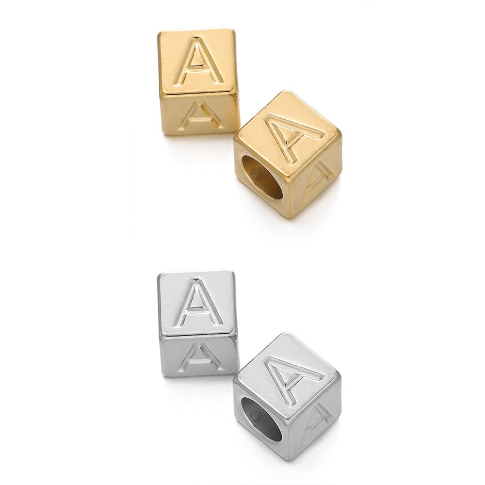 5pcs Stainless Steel Square Beads 7mm A-Z Letter Loose Spacer Beads for DIY Bracelet Necklace Charm Pendants Jewelry Making Stainless Steel