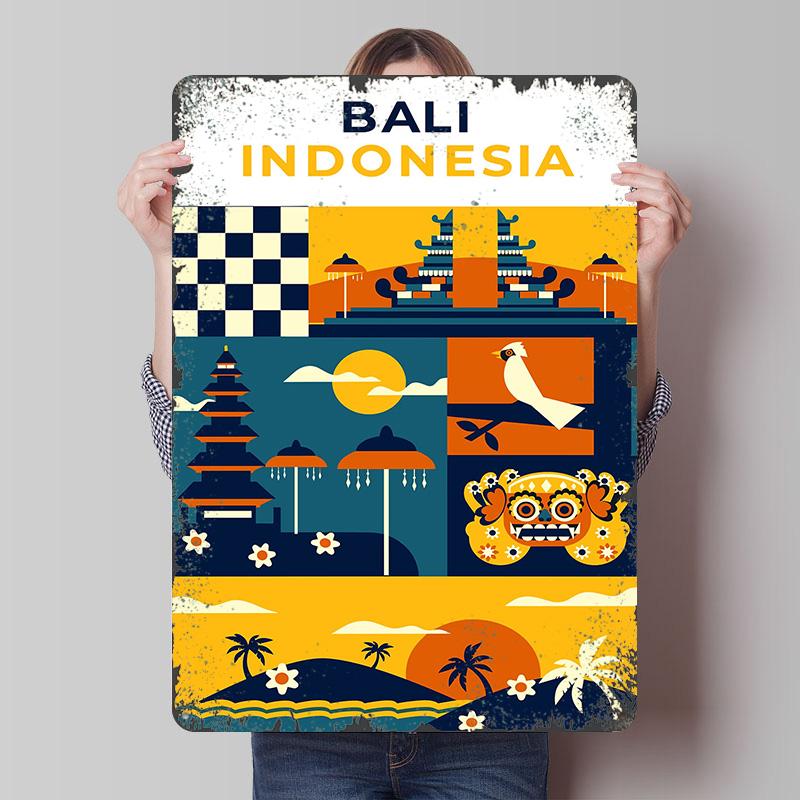 Bali Indonesia Travel Tin Plaque Poster Customized Wall Art Retro Vintage Metal Signs for Man Cave Room Decoration Gaming Decor