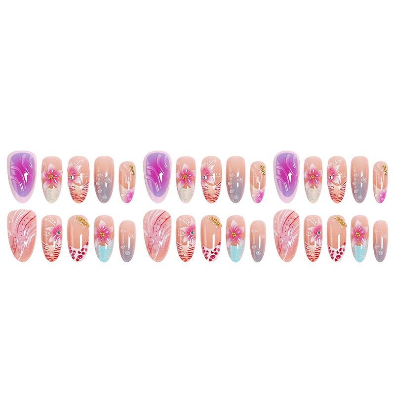 Hot Selling 3D Floral Rhinestone Almond False Nails - Handmade Wearable Tips
