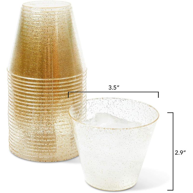 50pcs/set 270ml Disposable Plastic Cups Glitter Whiskey Juice Mousse  Cup Champagne Glass For Party