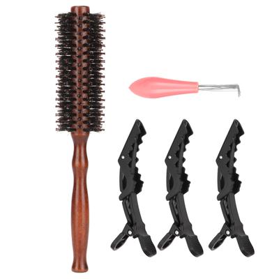 Runde Holzbürste Borsten Runde Haarbürste Set Föhnen Borsten Haarbürste Entenschnabel-Klammer Set