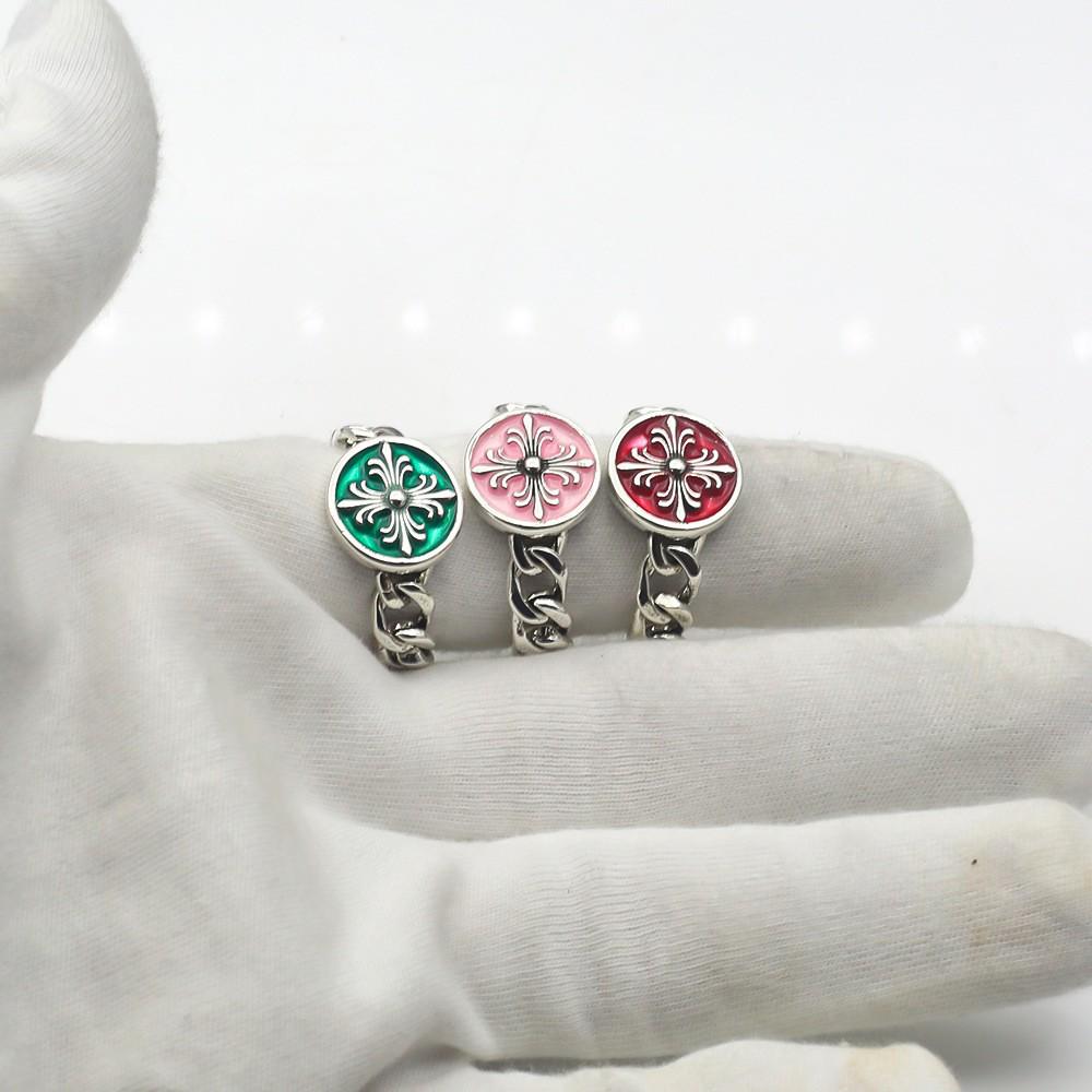 

Trendy Multicolor Enamel Chain Cross Flower Ring for Couples рожевий