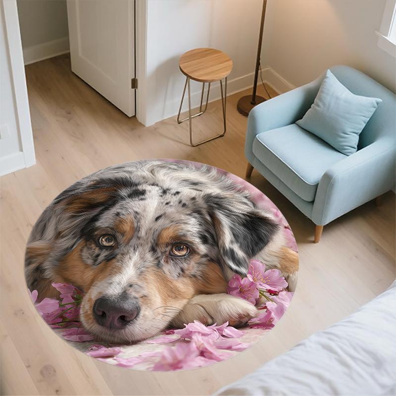 Australian Shepherd pattern round rug,Carpet Rug for Living Room Bedroom Playroom ,Non-slip Floor Mat,Holiday Gifts and Birthday Gifts.