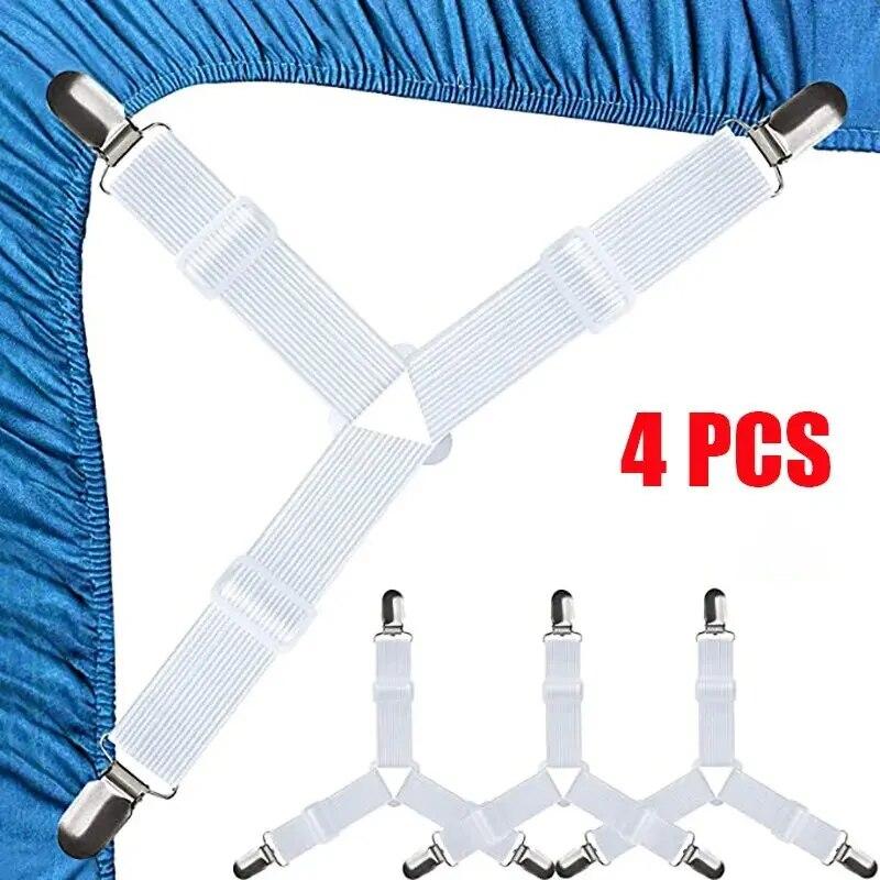4 Pcs Triangle Bed Sheet Holders Fitted Sheet Clips Adjustable Sheet Suspenders Mattress Gripper Clips for Bed Mattress Cover