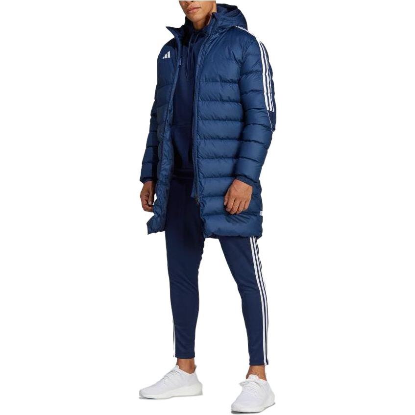 Adidas Striped Hooded Mid-Length Long Sleeve Jacket Men Jacket Blue HS3616