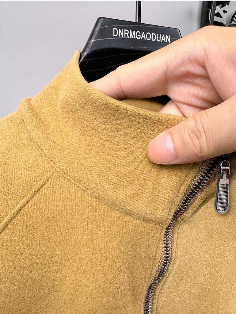 Men's Autumn/Winter Long-Sleeve Half-Zip Velvet Sweatshirt - Solid Color, Warm, Versatile Top