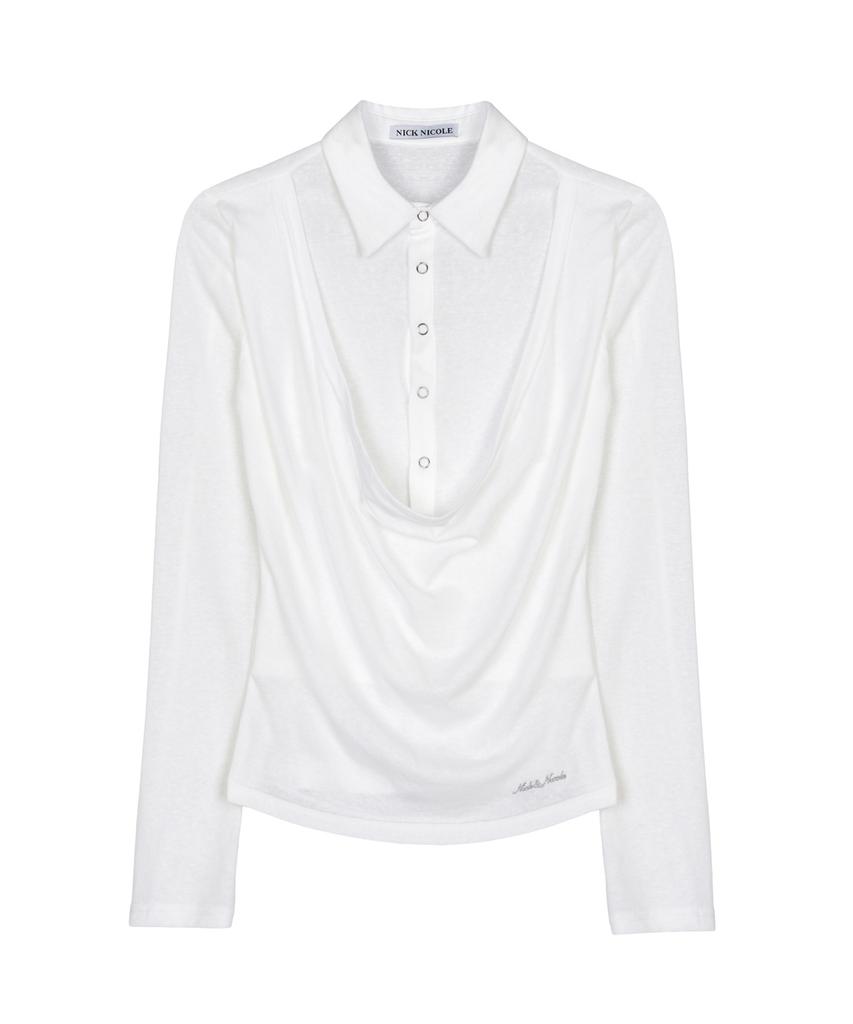 Nigaennikol Drape Collar Slim Top_Ivory