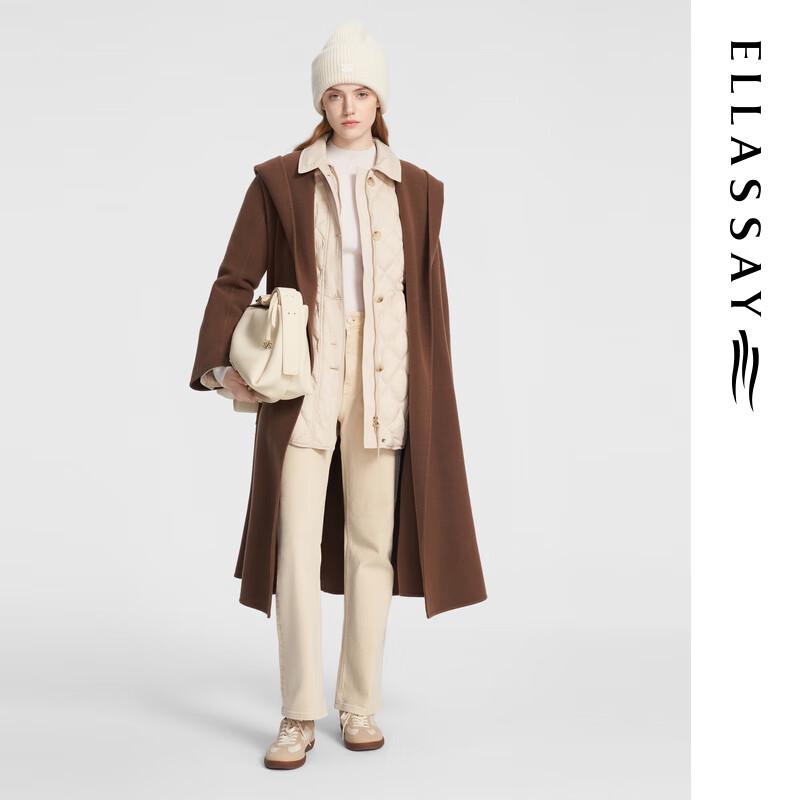 

ELLASSAY Women s Hooded Wool Blend Mid-Length Coat M